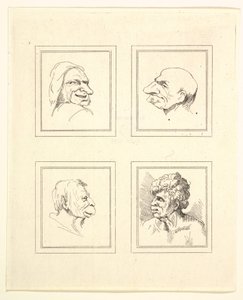 Fire hoder fra Characaturas av Leonardo da Vinci, fra tegninger av Wincelslaus Hollar, o..., 1786. av Unbekannt