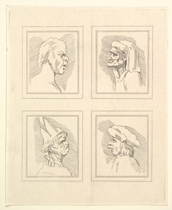 Fire hoder fra Characaturas av Leonardo da Vinci, fra tegninger av Wincelslaus Hollar, o..., 1786. av Unbekannt