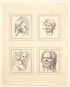 Fire hoder fra Characaturas av Leonardo da Vinci, fra tegninger av Wincelslaus Hollar, o..., 1786. av Unbekannt