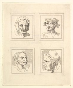 Fire hoder fra Characaturas av Leonardo da Vinci, fra tegninger av Wincelslaus Hollar, o..., 1786. av Unbekannt