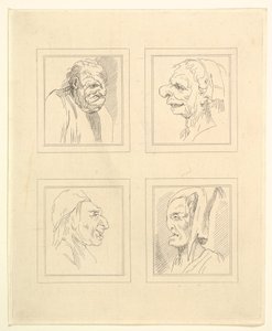 Fire hoder fra Characaturas av Leonardo da Vinci, fra tegninger av Wincelslaus Hollar, o..., 1786. av Unbekannt