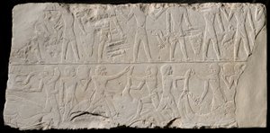 Fragment av en gravvegg som viser offerbærere og slaktere, Egypt, det gamle riket, midt i dynastiet... av Unbekannt