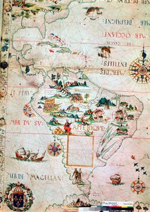 Fransk kart over Sentral- og Sør-Amerika, fransk, 1550 av Unbekannt