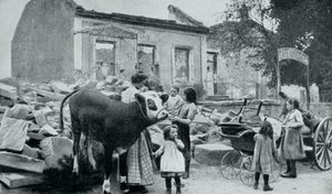 Franske flyktninger vender tilbake til sin forlatte landsby, Artois, første verdenskrig, 1915 av Unbekannt