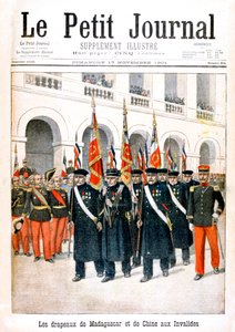 Franske krigsveteraner som bar flagg fra kampanjene Madagaskar og Kina, 1901 av Unbekannt