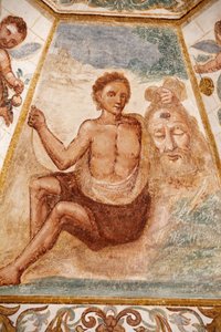 Freskomaleri i den dominikanske kirken, Muro Leccese, Apulia: mann som holder døperen Johannes' hode, Muro Leccese, Italia av Unbekannt