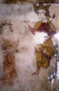 Freskomaleri av Ferrande-tårnet i Pernes-les-Fontaines (Pernes les Fontaines, Vaucluse (84)) fra 1200-tallet: Karl I av Anjou (1227-1285) til hvem liket av Manfred I av Sicilia eller Hohenstaufen (ca. 1232) -1266) bringes. av Unbekannt