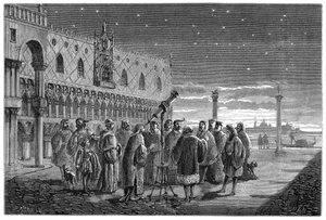 Galileo demonstrerer teleskopet sitt, Venezia, 1609 1870 av Unbekannt