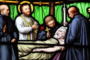 Genève, Genève, Sveits, le 5/7/2015 - Basilica Notre-Dame i Genève. Glassmaleri vindu. St. Vincent de Paul. av Unbekannt