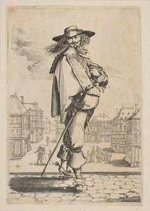 Gentleman med et sverd foran noen bygninger, 1629. av Unbekannt