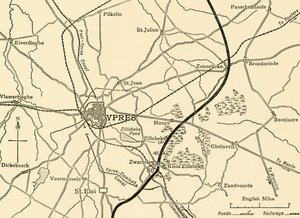 Tyske stillinger nær Ypres, Flandern, første verdenskrig, 1915, c1920. av Unbekannt
