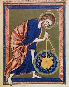Gud, den guddommelige arkitekten. Belysning fra Bibelmoralisée, Codex Vindobonensis 2554, ca. 1250 (vellum) av Unbekannt