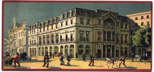 Grand hotels: utvendig utsikt over Avenida-palasset i Lisboa, Portugal - Kart over en serie som presenterer hotellene til "Compagnie Internationale des Grands Hotels", slutten av 1800- og begynnelsen av 1900-tallet av Unbekannt