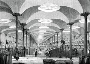 Stor hall i Mrs Marshalls linfabrikk, Leeds, c1880 av Unbekannt