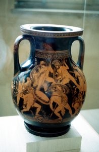 Gresk vase dekorert med figurer av krigere som kjemper av Unbekannt