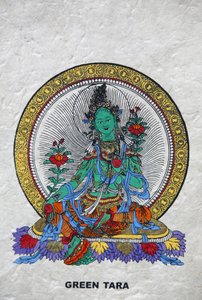 Grønn Tara, buddhistisk symbol på velstand. Kopan kloster, Bhaktapur, Nepal av Unbekannt