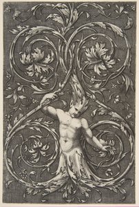 Grotesk med mannsfigur med underkropp og hode av akantusruller, ca. 1515-1600. av Unbekannt