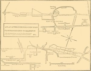 Grunnplan for New Road fra Islington til Edgware Road, 1755, c1876. av Unbekannt