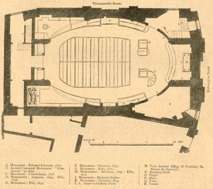 Grunnplan for den moderne kirken St. Martin Outwich, revet 1874, 1897. av Unbekannt