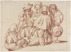 Group of Six Children recto, Sketch of a Village verso, 1700-tallet. av Unbekannt