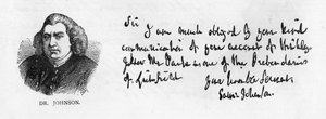 Håndskrift og signatur av Dr. Johnson fra et brev til Mr. Nichols, 10. januar av Unbekannt