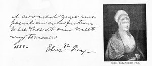 Håndskrift og signatur til Elizabeth Fry av Unbekannt