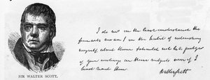 Håndskrift og signatur av Sir Walter Scott (penn og blekk på papir) av Unbekannt