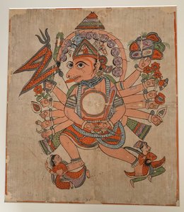 Hanuman i sin tantriske femhodede Pancha Mukha-form, ca. slutten av 1800-tallet. av Unbekannt