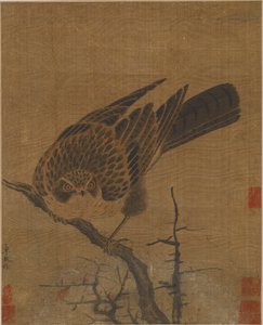 Hawk på en bladløs gren, muligens Yuan-dynastiet, 1279-1368. av Unbekannt