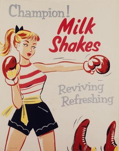 Helseutdanning ï Champion! Milkshakes, plakat, ca 1955-1960 av Unbekannt