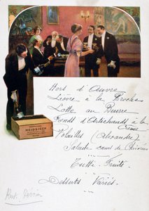 Heidsieck Champagne-reklame på en meny, 1800-tallet av Unbekannt