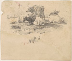 Storfeflokk, 1800-tallet. av Unbekannt