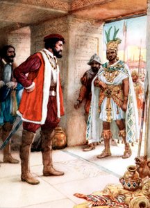 Hernan Cortes møter den aztekiske keiseren Montezuma, 1519 av Unbekannt
