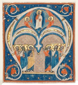 Historikert innledning A utskåret fra en responsorial: Kristus i majestet med hellige, ca. 1280-1300. av Unbekannt