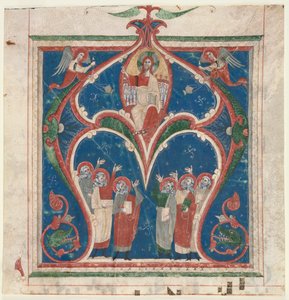Historikert initial A utskåret fra et antifonarium: Kristus i majestet med profeter, ca. 1280-1300. av Unbekannt