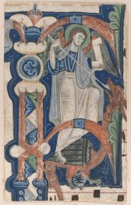 Historisierte Initiale P aus einem Choralbuch: St. Michael und der Drache, frühe 1200er von Unbekannt