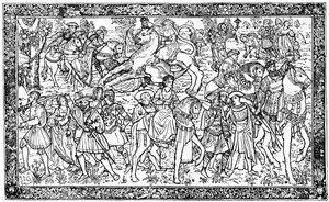 Historiske og allegoriske figurer, billedvev ved Hampton Court Palace, Richmond, London, 1930 av Unbekannt
