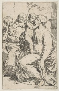 Hellig familie med døperen Johannes, kopi i revers etter Cantarini, ca. 1640-1642 eller senere. av Unbekannt