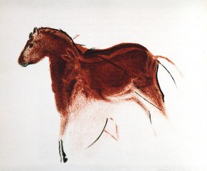 Hest og hind, paleolittisk hulemaleri fra Altamira, Sør-Spania, c16 000-c9000 f.Kr. av Unbekannt