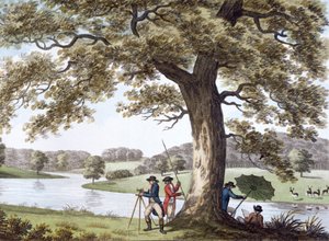 Humphry Repton oppmåling med en teodolitt, sent på 1700- og begynnelsen av 1800-tallet av Unbekannt