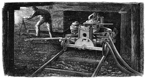 Hydraulisk kullskjæremaskin, kalt The Iron Man, 1867 av Unbekannt