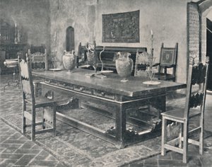 Interiør, Palazzo Davanzati - Med 1400-tallsbord fra Parma eller Modena-distriktet, 1928 av Unbekannt