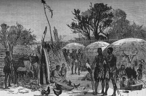 Interiør av en Zuli Kraal ved Tugela-elven, c1880 av Unbekannt