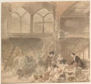 Interiør i et vertshus, 1800-tallet. av Unbekannt