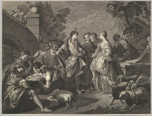 Jakob ankommer Mesopotamia, 1700-tallet. av Unbekannt