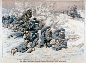 Japansk angrep på et sykehustog nær Port Arthur, Manchuria, den russisk-japanske krigen, 1904 av Unbekannt