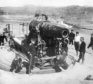 Japansk beleiringspistol, russisk-japansk krig, 1904-5 av Unbekannt