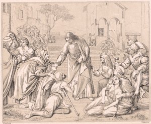 Jesus helbreder folket, ca 1880 av Unbekannt