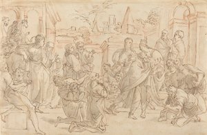 Joseph og hans bror i Egypt [verso], 1600-tallet. av Unbekannt