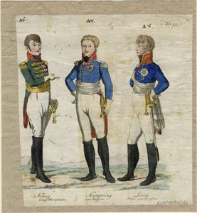 Jérôme Bonaparte, konge av Westfalen, prins Louis Ferdinand av Preussen og Ludwig I av Bayern, ca. av Unbekannt